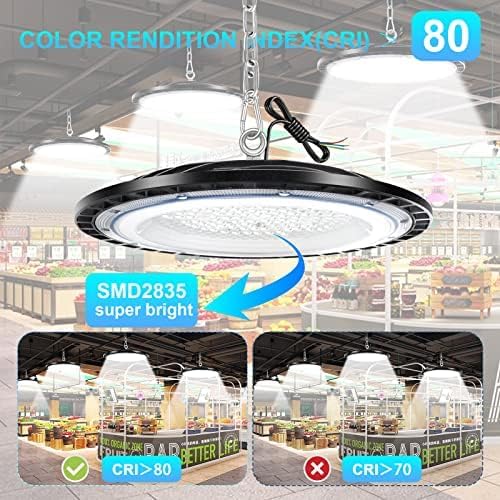 ZXICH 100W UFO LED High Bay Light,10000LM Industrial UFO Lamp, 6000K-6500K Daylight White LED Warehouse Lighting, IP65 Waterproof Commercial Bay Lighting Shop Area Workshop Garage (4 Pack, 100W)