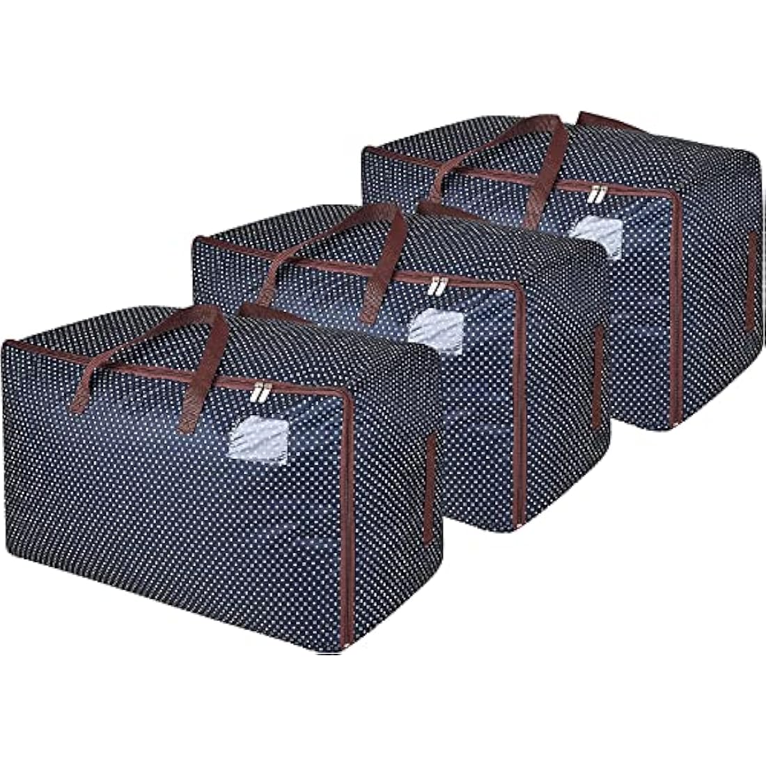 DOKEHOM 3-Pieces 105L Large Storage Bag, Fabric Clothes Bag, Thick Ultra Size Under Bed Storage, Moisture proof (Blue, 3 Pack)