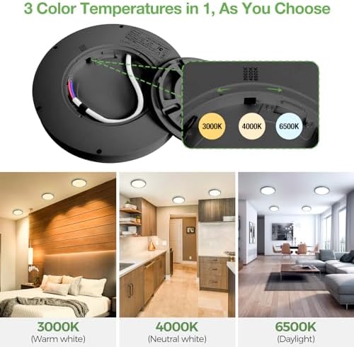 zemty [4 Pack 15W 1800LM LED Ceiling Light, Bathroom Lights Ceiling 3000K/4000K/6500K, 18cm IP44 Waterproof Ultra Thin Round Black Flush Ceiling Light for Living Room,Bedroom,Kitchen,Toilet