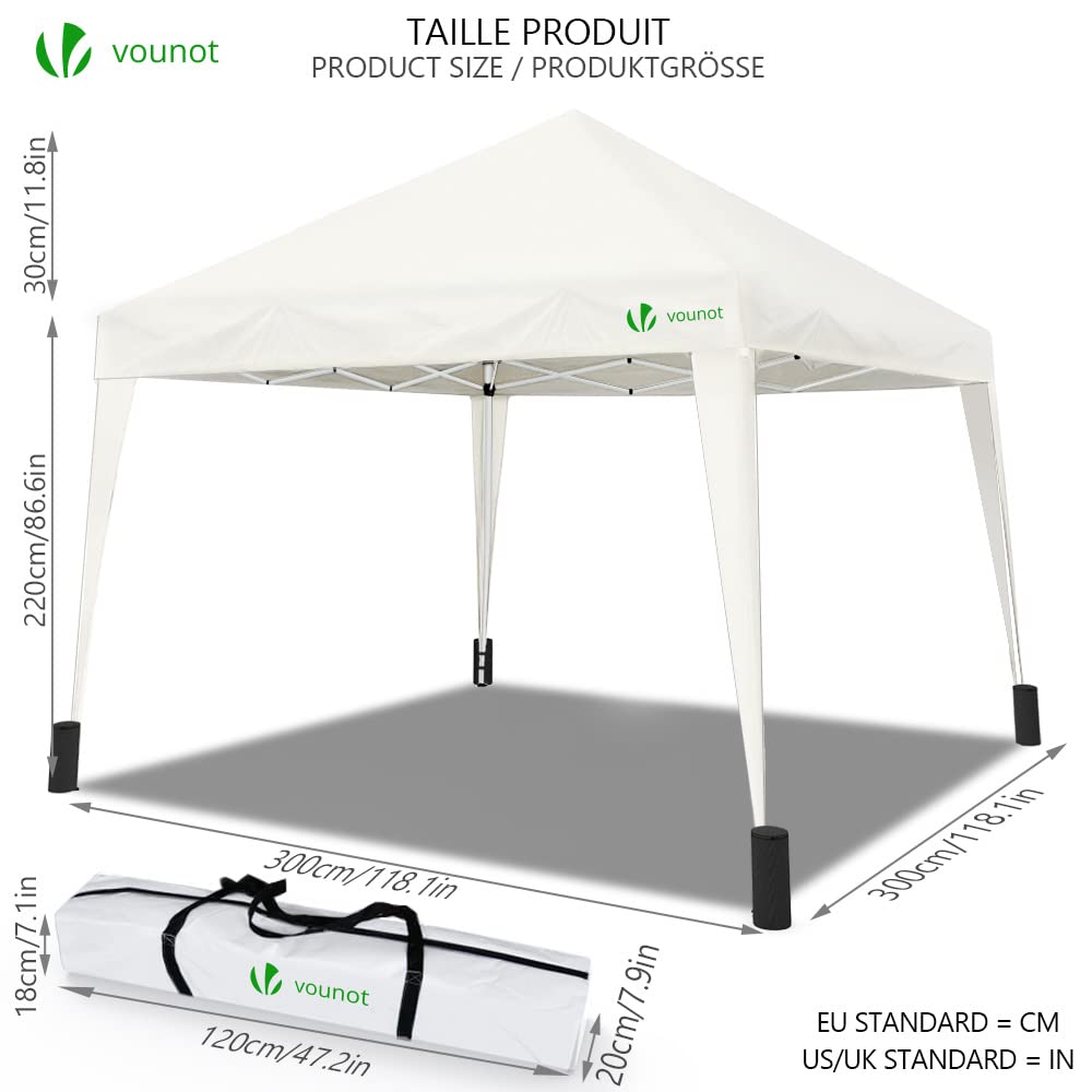 VOUNOT 3m x 3m Pop Up Gazebo with Sides & 4 Weight Bags & Carry Bag, Marquee Garden Party Tent Outdoor, Grey