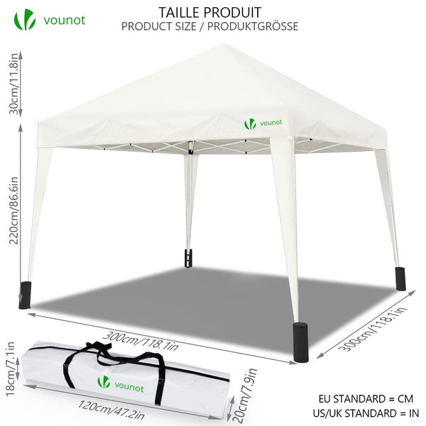 VOUNOT 3m x 3m Pop Up Gazebo with Sides & 4 Weight Bags & Carry Bag, Marquee Garden Party Tent Outdoor, Grey