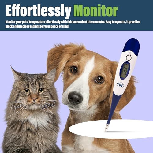 Digital Pet Thermometer For Animal Owners of Dogs Cats Horses Vets Flexible Temperature Probe Includes Veterinary Hobdays Chart