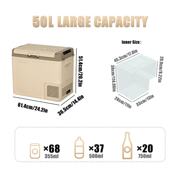 Alpicool X50 50L Car Fridge Freezer Portable Compressor Car Refrigerator 12/24V Electric Cooler for Camping, Road Trip, Picnic, Down to -20℃