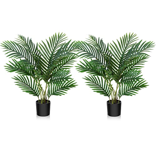 Fopamtri Artificial Plants Indoor Faux Areca Palm 60 cm in Plastic Pot Large Fake Tropical Palm Plants with Artificial Foliage for Home House Office