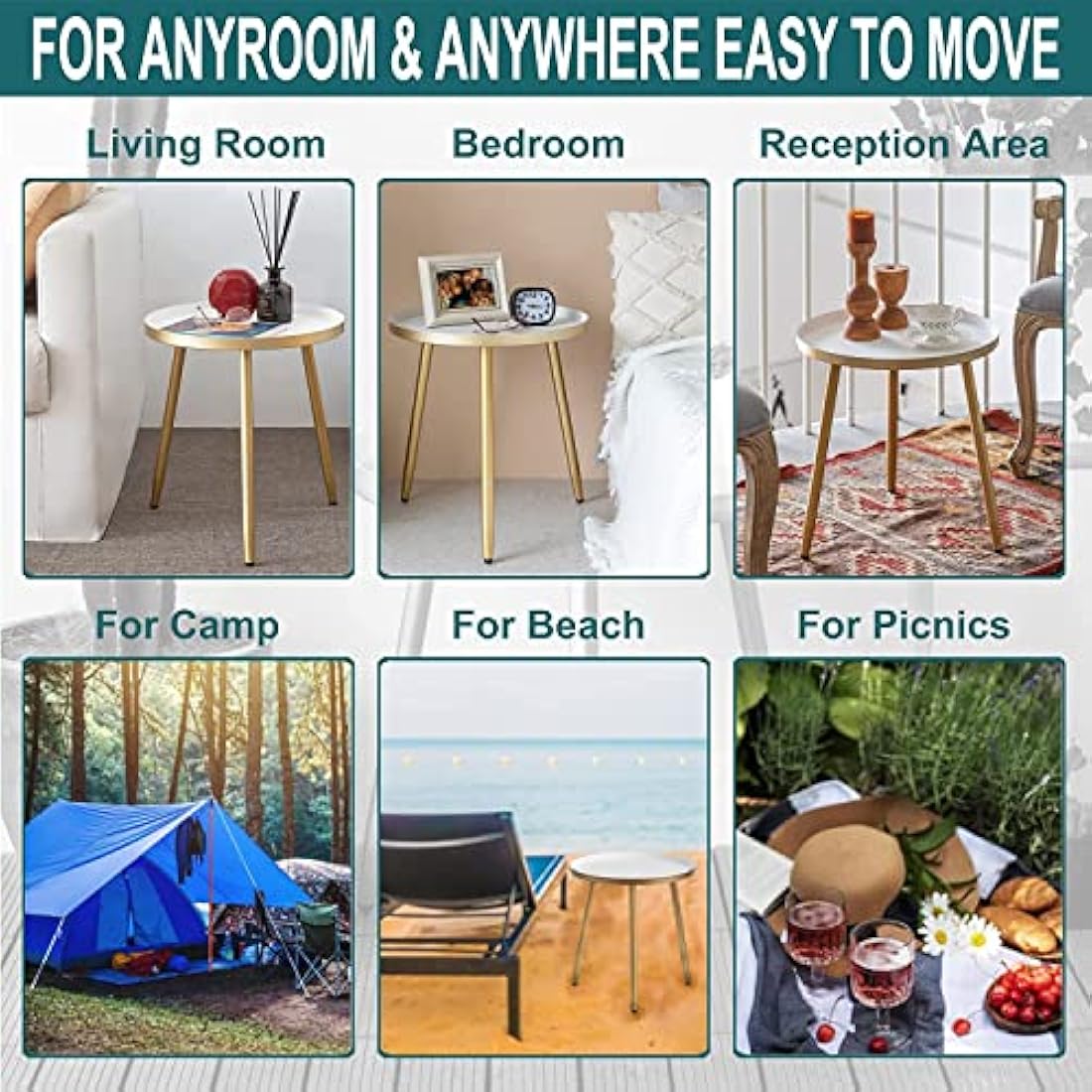 AOJEZOR Round Side Table, Metal End Table, Nightstand/Small Tables for Living Room, Accent Tables Cheap, Side Table for Small Spaces (White & Gold)