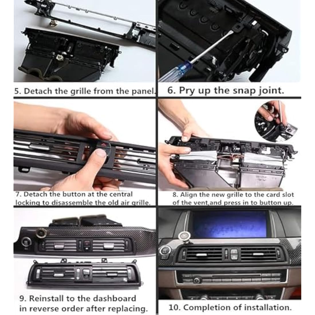 TTCR-II Front Air Grille, AC Vent Replacement Compatible with 5 series F10/F11, Middle Center Console Air Vent(Fit: 5 series 520 523 525 528 530 535 550 2010-2016)