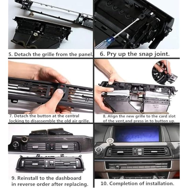 TTCR-II Front Air Grille, AC Vent Replacement Compatible with 5 series F10/F11, Middle Center Console Air Vent(Fit: 5 series 520 523 525 528 530 535 550 2010-2016)