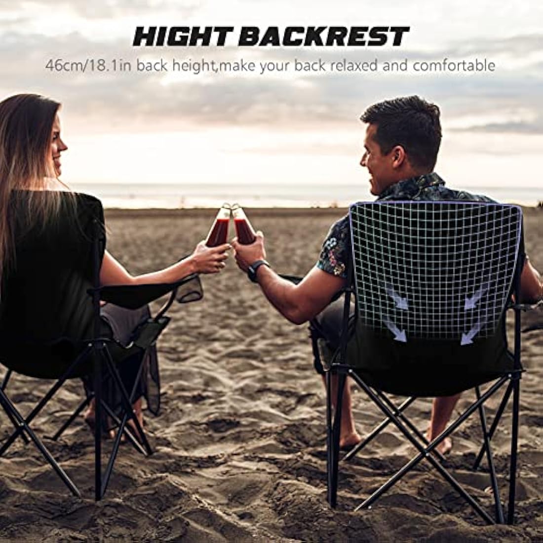 ACTIVE FOREVER Folding Camping Chairs Set of 2, Outdoor Portable Garden Folding Camp Chair with Cup Holder, Comfortable Beach Chair for Camping, Fishing, Parties, Barbecue - Black