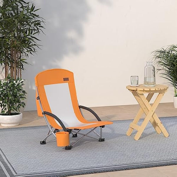 Nice C Beach Camping Chair, Folding Chair w/Cooler High Back, Ultralight Chair with Cup Holder & Carry Bag Compact & Heavy Duty Outdoor, Camping, BBQ, Beach, Travel, Picnic, Festival (1 Of Orange)