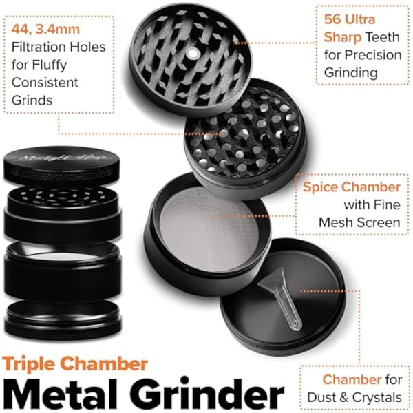 Moonlight Haze Smell Proof Bag – Smell Proof Box Stash Box Gift Set with 3 Smell Proof Containers, Metal Grinder, Integrated Rolling Tray, 3 Doob Tubes, and Stash Jars – Gifts for Men & Women