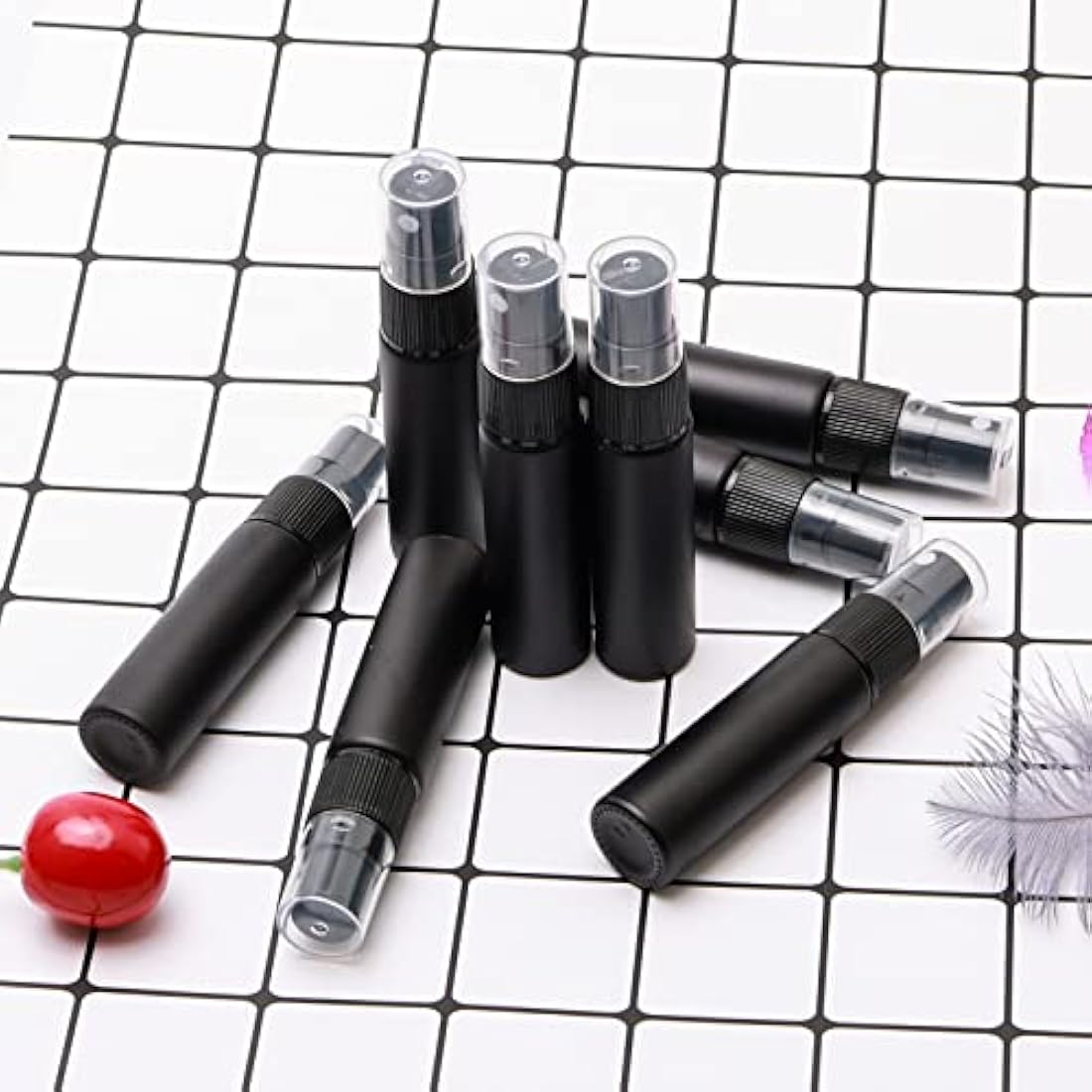 Unxuey 10 pcs 10 ml Pure Black Perfumes Spray Bottles, Glass Empty Dispenser Atomizer Refillable Sample Container for Various Water based Liquids with 10 Funnels+5 Droppers