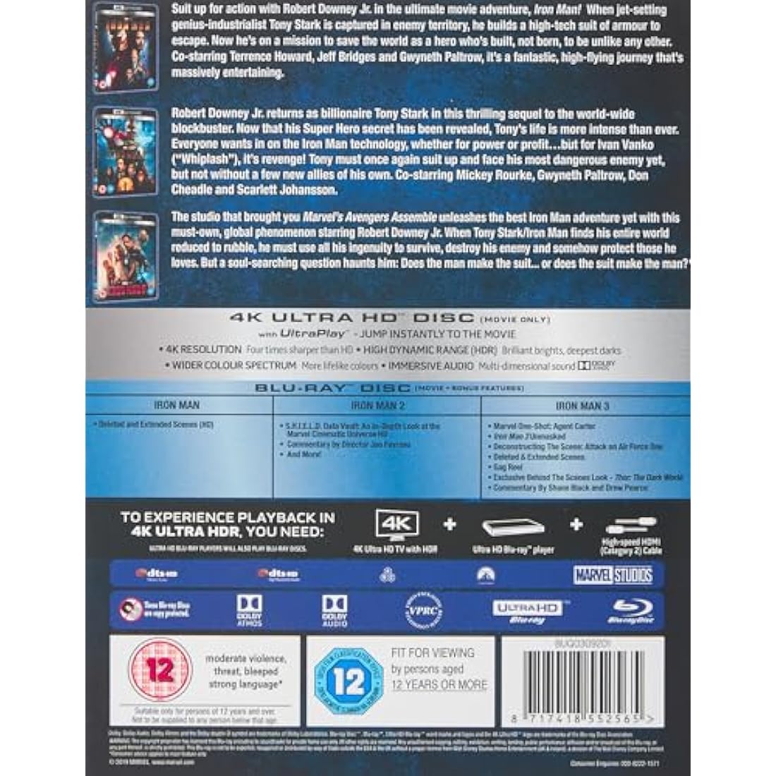 Iron Man 4K Ultra-HD Trilogy [Blu-ray] [2019] [Region Free]