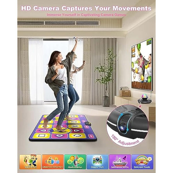 Acelufly Dance Mat, Electronic Dance Mats for TV with HD Camera, Double Dance Mats with Wireless Controller, Non-Slip Dance Fitness Exercise Pad for Kids Adults, Gift for Girls Boys (Purple)