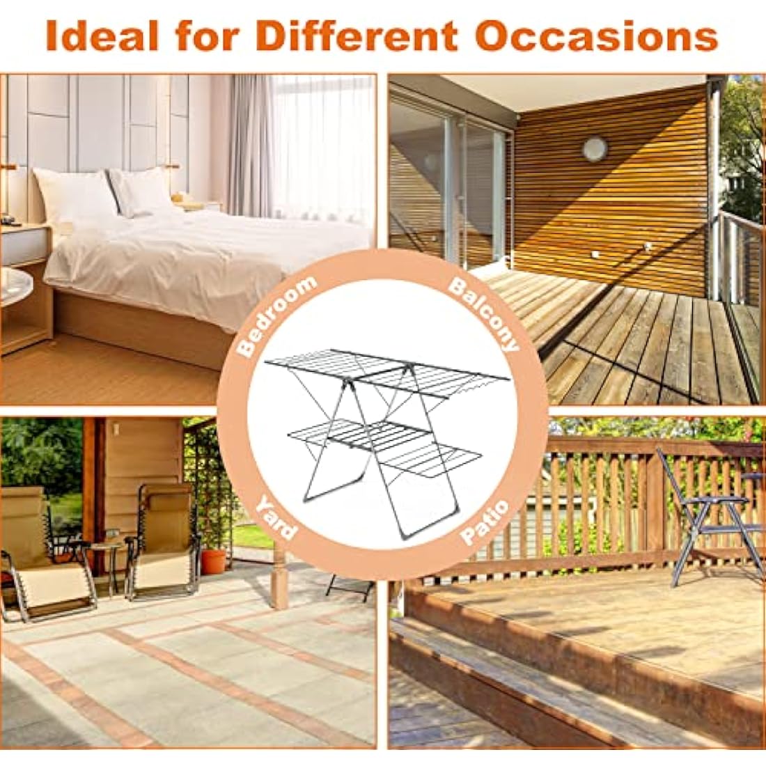 Innotic Clothes Airer with 33 bars, 2-Level Foldable Clothes Drying Rack Indoor Outdoor, Stainless Steel Large Clothes Horse, 6 Height-Adjustable Laundry Drying Rack (Grey)