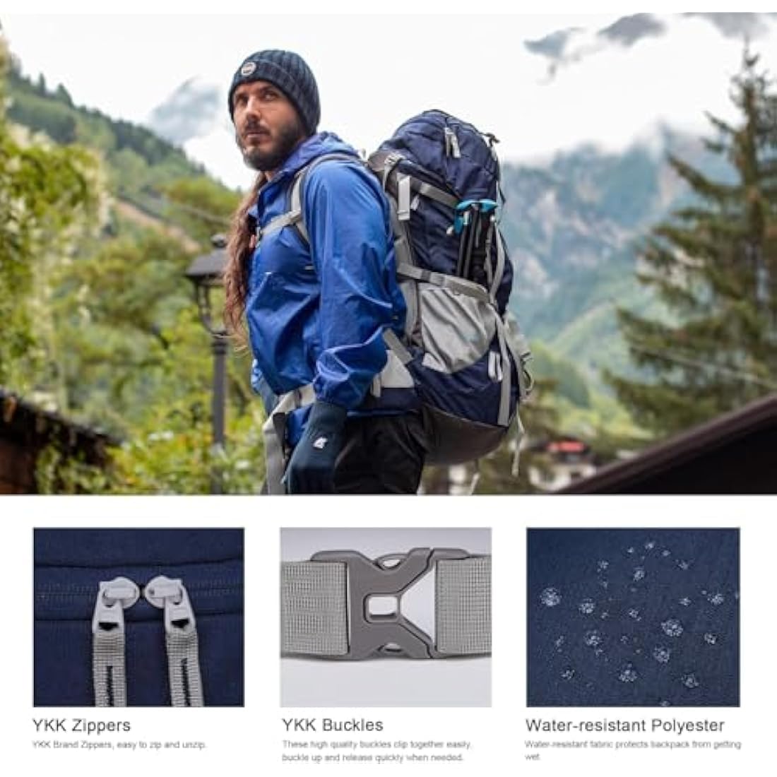 MOUNTAINTOP 70L Hiking Backpack water-resistant Internal Frame Backpacks Large Trekking Mountaineering Rucksack with Rain Cover for Men Women Cover Outdoor