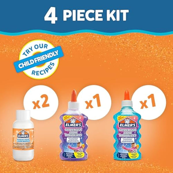 Elmer’s Glitter Slime Kit | Slime Supplies Include Purple & Blue Glitter Glue & 2 Bottles of Magical Liquid Slime Activator | Washable & Kid Friendly | 4 Count
