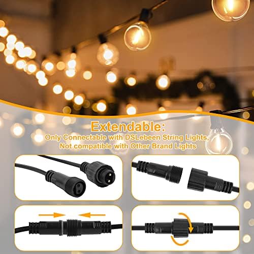 DSLebeen Festoon Lights 100ft LED String Lights Mains Powered with 50+2 Plastic G40 Globe Bulbs 2700K Connectable Decorative Lighting Hanging for Cafe, Party, Wedding, Holiday
