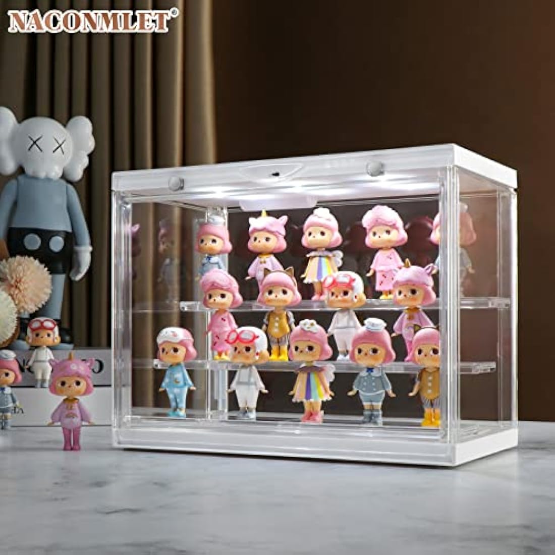 Clear Acrylic Display Case for Figures with Light,3-Tiered Display Stand Organizer Case Dustproof Showcase for Action Figures Mini Toys or Collectibles (Wood, 3-Tier 11.8"x6.7"x9"inch)