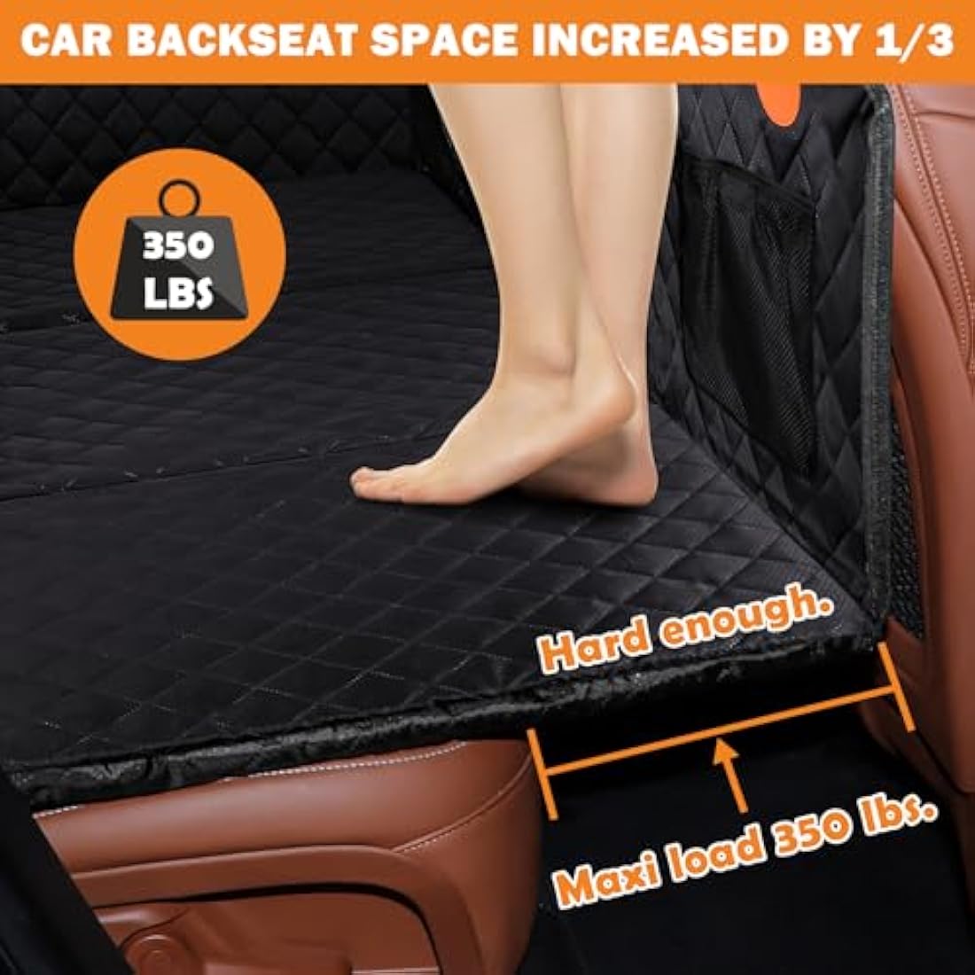JOEJOY Back Seat Extender for Dogs - Dog Car Seat Cover for Dogs Waterproof & Foldable, Non-Slip Back Seat Cover with Hard Bottom for Cars, Trucks and SUVs, Suit for Travel Camping
