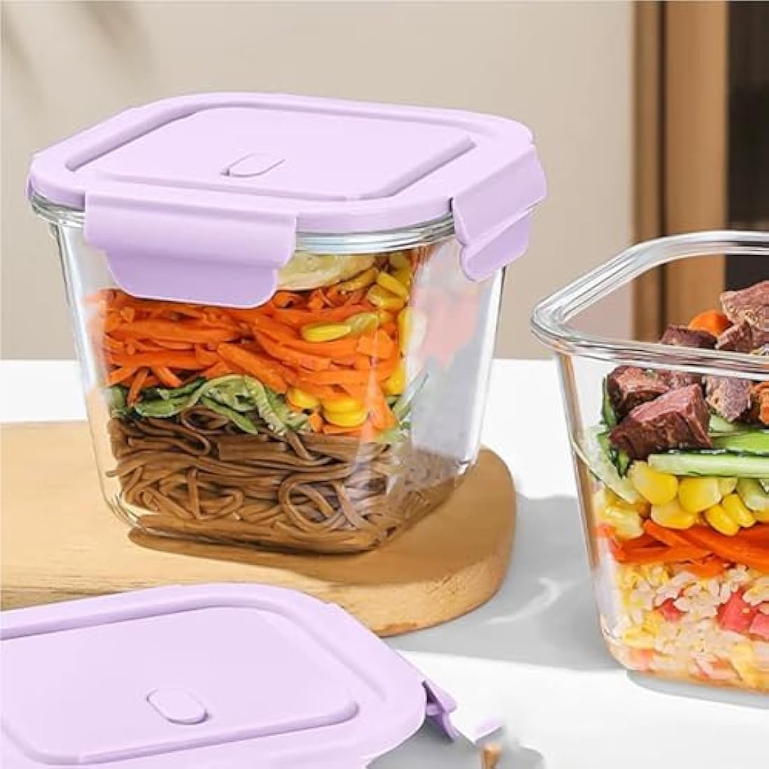 S.ROKE TTAN Square Glass Food Containers With Lids, Leak Proof Soup Container, 920ML Heat Resistant Glass Food Container, Meal Prep Bowls, Borosilicate BPA-Free, Freezer、Dishwasher Safe (4)