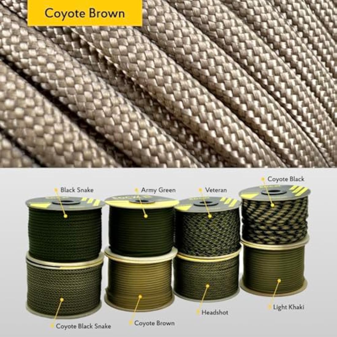 EdcX 4mm Rope 550 - Type III, 100% Rope, 7 Strand Rope, 4mm Rope in Solid Colors