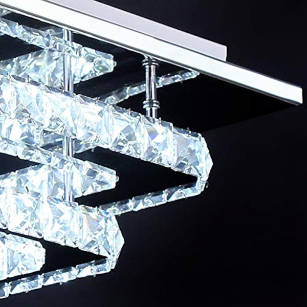 Finktonglan Crystal LED Ceiling Light, Lamp Stainless Steel K9 Modern Flush Mount Lights Fixture Square Chandelier for Dining Room Living Bedroom (Cool White)