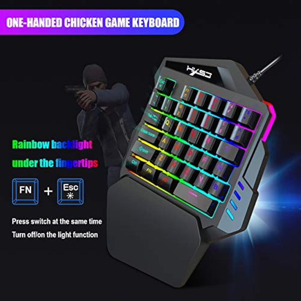 Docooler Single Handed Gaming Keyboard and Mouse Combo LED Backlight Wired Gaming Mouse with Breathing Light 5500 Movement Speed 7 Button from HXSJ