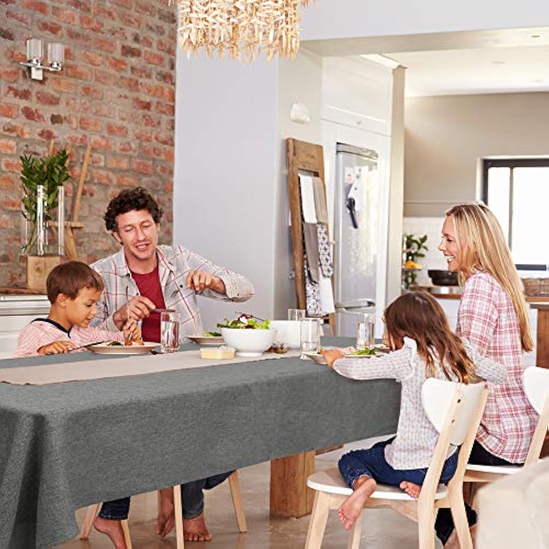 Deconovo - Waterproof Soft Linen Effect Rectangular Tablecloth - Ideal for Dining Rooms, Kitchens, Living Rooms, Gardens - 132 x 178 cm - Grey