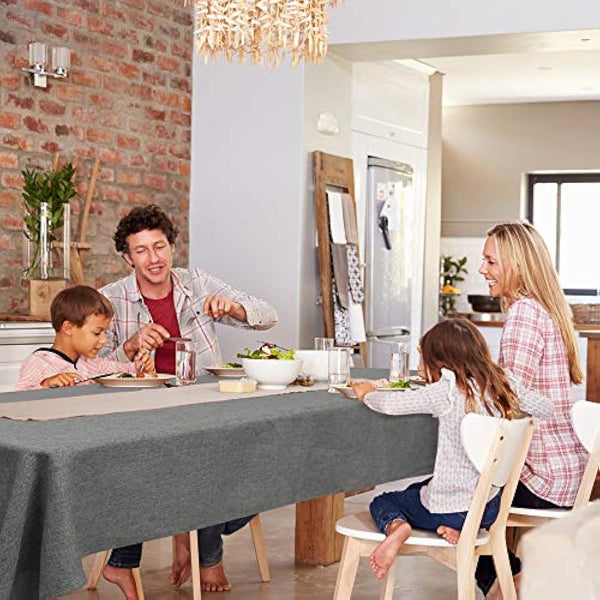 Deconovo - Waterproof Soft Linen Effect Rectangular Tablecloth - Ideal for Dining Rooms, Kitchens, Living Rooms, Gardens - 132 x 178 cm - Grey