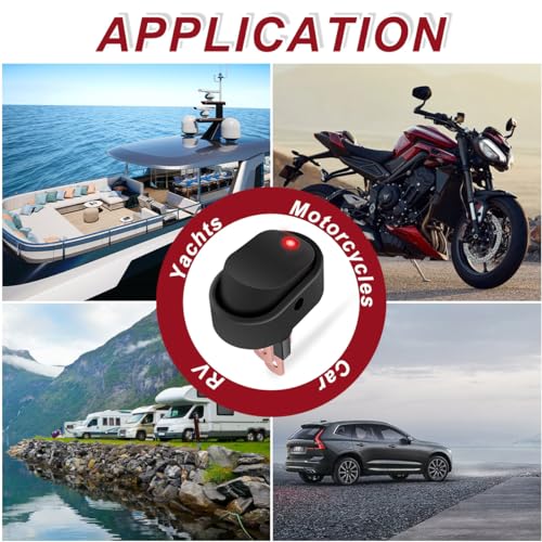 DAOKAI LED Lighted Rocker Switch 12V 30A SPST 3 Pin ON Off Toggle Switch Illuminated Red Lighted Oval Shaped Switch for Automotive Truck RV Boats - 5pcs