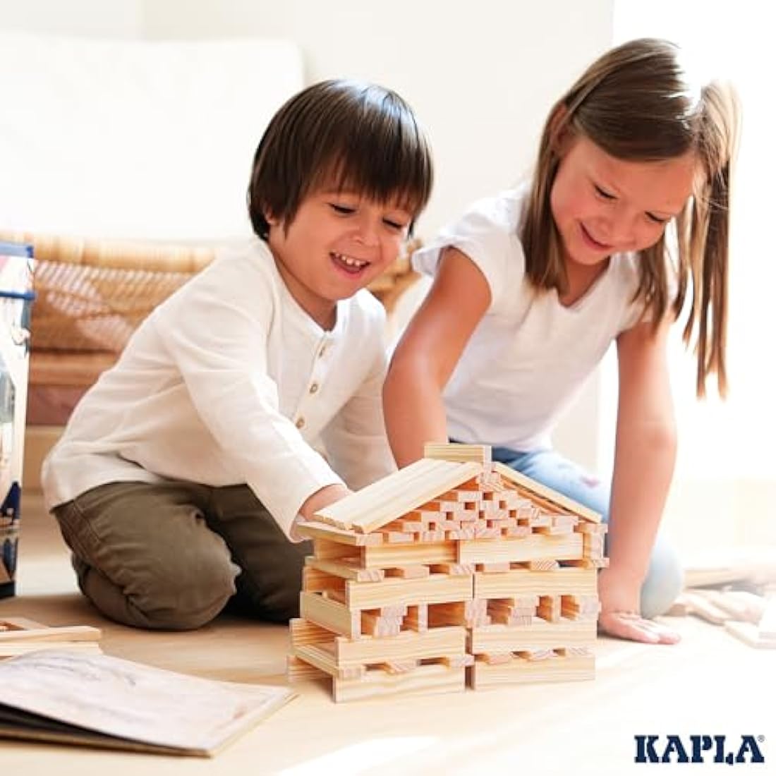 KAPLA box 200 natural planks, Wooden toy, Construction game, from 2 years old