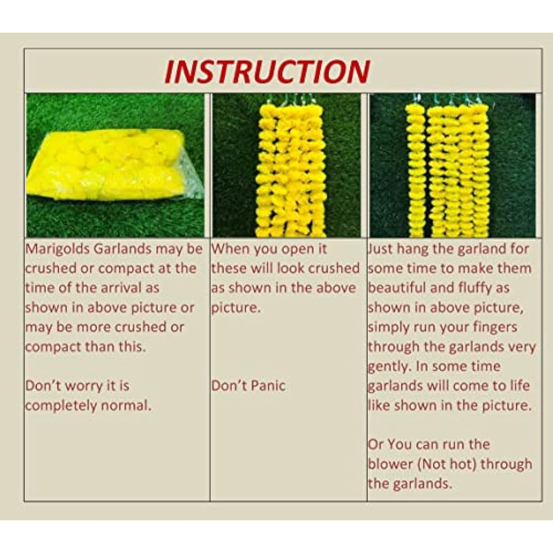 5 PC - 5 feet Artificial Marigold Garland Indian/American Wedding Party, Faux Garlands Wedding Garland, Diwali Decoration, Mantle Decoration, Diwali, Spring Bush Floral! (Yellow)