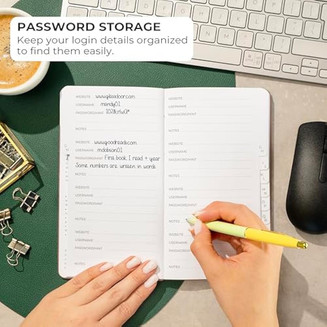 Clever Fox Password Book 2nd Edition – Hardcover Password Keeper with Laminated Alphabetical Tabs – Internet Address Notebook & Login Details Organizer Journal – 10.4x19.3cm (Rose Gold)