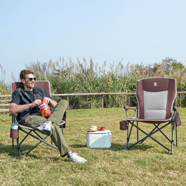 EVER ADVANCED Camping Chair for Adults Oversized 230KG, Folding Chair for Heavy People with Side Pocket, Heavy Duty Extra Wide Garden with Hard Armrest Foldable Fishing Outdoor Red