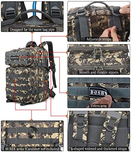 Doshwin 40L Military Backpack Tactical Army Assault Pack Molle Camo Rucksack for Camping Trekking Travel Hiking