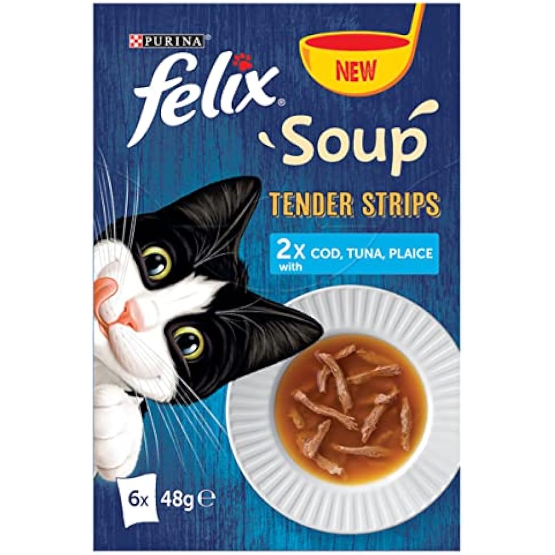 FELIX Soup Tender Strips Fish Selection Wet Cat Food 6x48g, (Pack of 8)