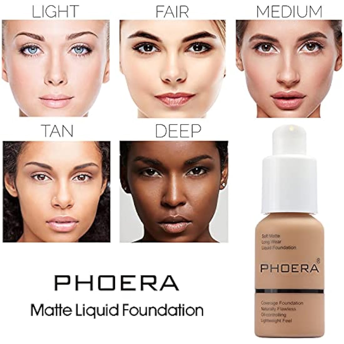 ABRUS® - Phoera Foundation Makeup, Full Coverage, Soft Matte Oil Control Concealer, Liquid Foundation, Long Lasting 24HR Waterproof and Blendable 30ml (105 Sand)