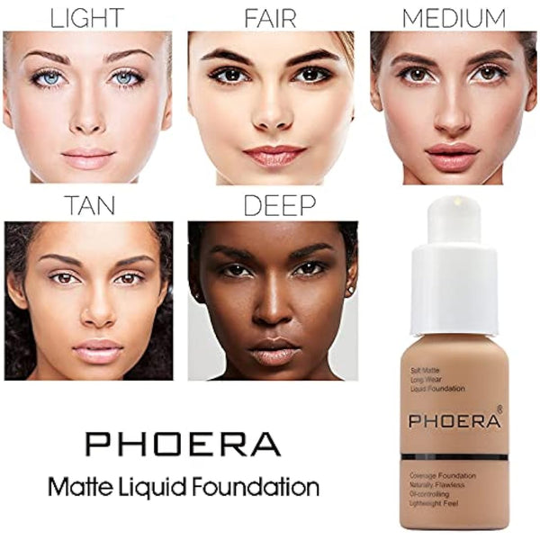 ABRUS® - Phoera Foundation Makeup, Full Coverage, Soft Matte Oil Control Concealer, Liquid Foundation, Long Lasting 24HR Waterproof and Blendable 30ml (105 Sand)