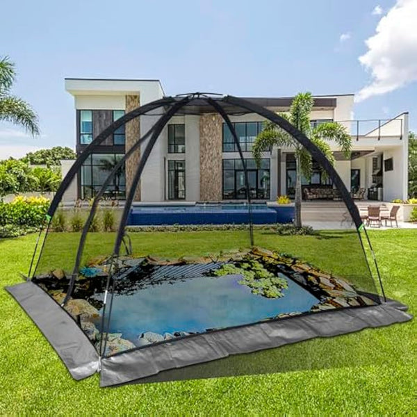 Kapler Pond Cover Net, 17x13FT Pond Cover Netting for Outdoor, Garden Pond Protector, Pond Dome with Zipper and Stakes, Pond Cover for Koi Ponds