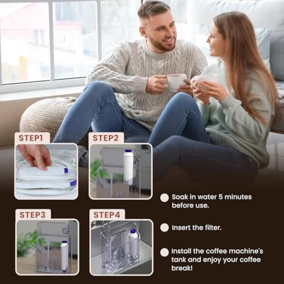 GOLDEN ICEPURE Coffee Machines Water Filter Compatible with De'Longhi DLSC002, SER3017 & 5513292811,De Longhi,ECAM, Esam, ETAM, BCO, EC-Series,6 Pieces