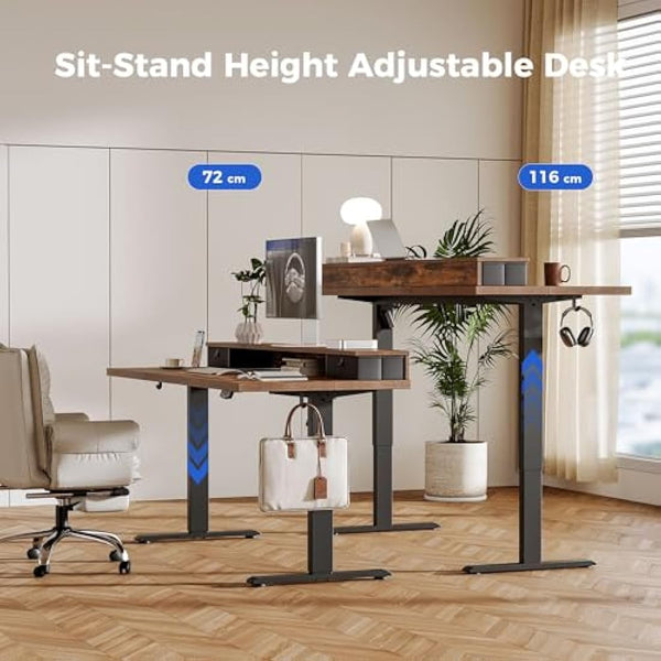 Agilestic Electric Adjustable Height Desk with 2 Drawers, 120 x 60 cm, Stable Sit-Stand Desk with Memory Control, Ergonomic Computer Desk, Brown