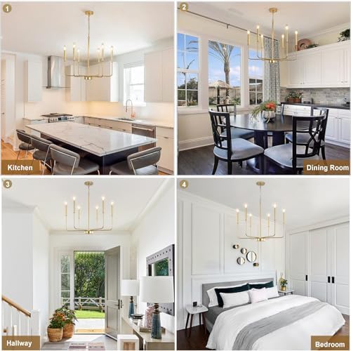 ASHUAQI Gold Chandelier 6 Lights Chandeliers Ceiling Light, Height Adjustable Pendant Light, E14 Modern Chandelier Gold Ceiling Light for Dining Room, Living Room, Kitchen, Hallway, Bedroom