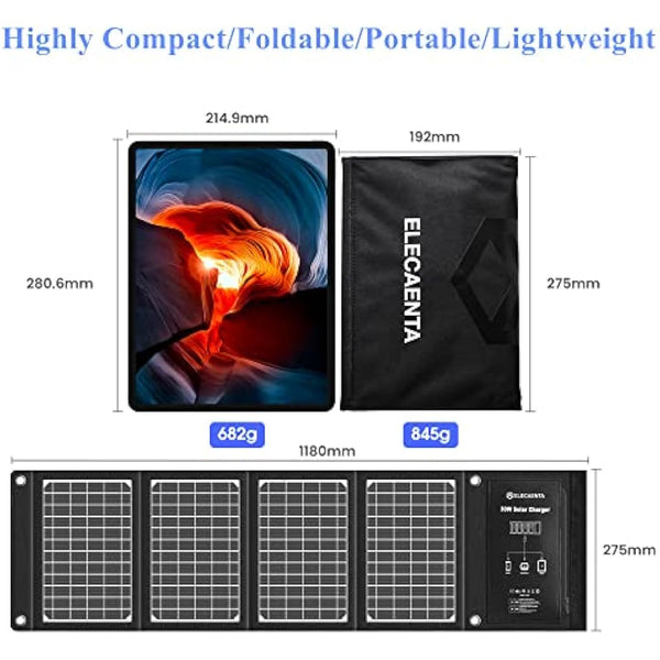 ELECAENTA 30W ETFE Foldable Solar Charger 3 USB Ports USB-C PD18W QC3.0 Zipper Protection Portable Solar Panel IPX5 Waterproof for Cell Phone Smartphone Tablet Powerbank Camera Outdoor Camping Travel