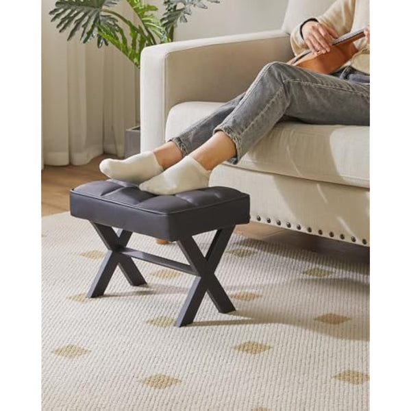 IBUYKE Small 12" H Footrest Stool, Square PU Foot Stool with Metal X-Leg, Multi-Use as Small Side Table, Step Stool for Living Room, Bedroom, Entryway, Office, Black WBD012B