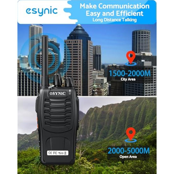 eSynic 3Pack Professional Walkie Talkies for Adults Rechargeable Walkie Talkies Best 16CH Walkie Talkie Hand Free VOX Two Way Radio With Earpieces& LED Lights Wonderful Gifts For Adults Kids etc