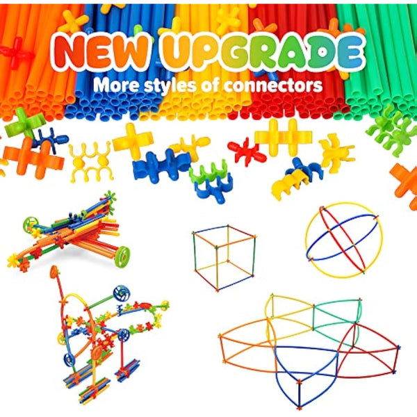 1000 Pieces Reusable Construction Tubes and Connectors Toys, Fort Building Toys for Kids, STEM Creative Building Games for Boys and Girls Ages 4 5 6 7 8 Years Old