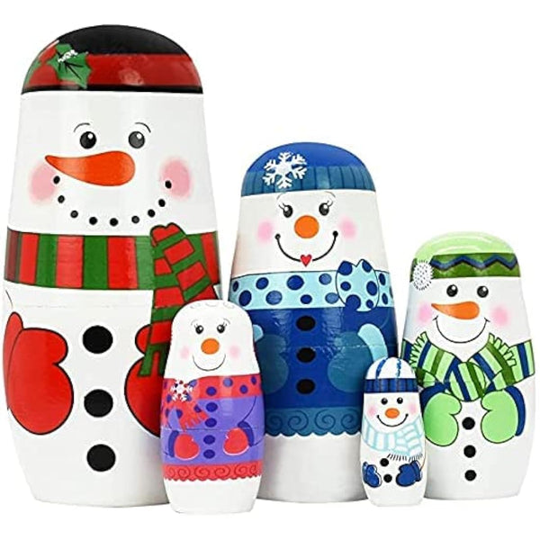HYCLES Nesting Dolls for Kids for Kids Xmas Gifts Matryoshka for Boys Girls Wooden Toys Snowman