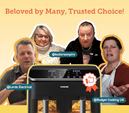 COSORI Smart Air Fryer Oven Dual Blaze 6.4L, Double Heating Elements, Cookbook, No Shaking & No Preheating, APP Control, 12 Functions, Air Fry, Roast, Bake, Reheat, Dishwasher Safe
