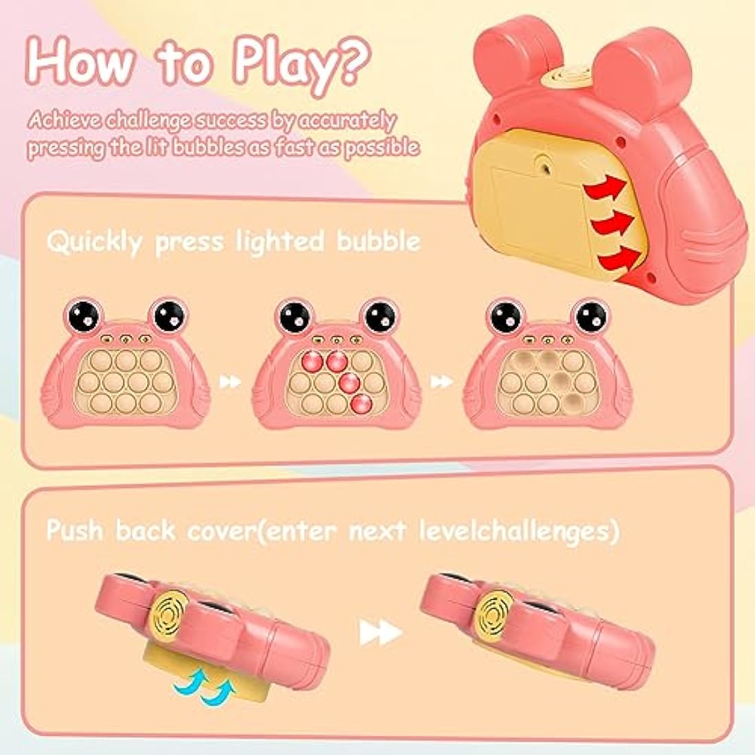 Ainiv Pop Game Sensory Fidget Toys, Light Up Pattern Popping Handheld Game, Puzzle Bubble Controller Machine, Ball Push Stress Toys Fun Present for Kids and Aldults, Pink Frog