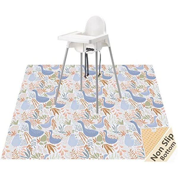 Splat Mat for Under High Chair/Arts/Crafts, Waterproof and Anti-Slip Splash Mat Floor Protector, Washable Highchair Floor Mat, 51 Inch Reusable Messy Mat and Baby Feeding Table Cloth (Duck)